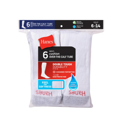 Hanes - Mens Double Tough Men's Over-the-Calf Tube Socks Odor Protection 6 Pairs