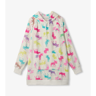 Little Blue House - Unisex Patterned Moose Adult Oversized Fleece Hoodie