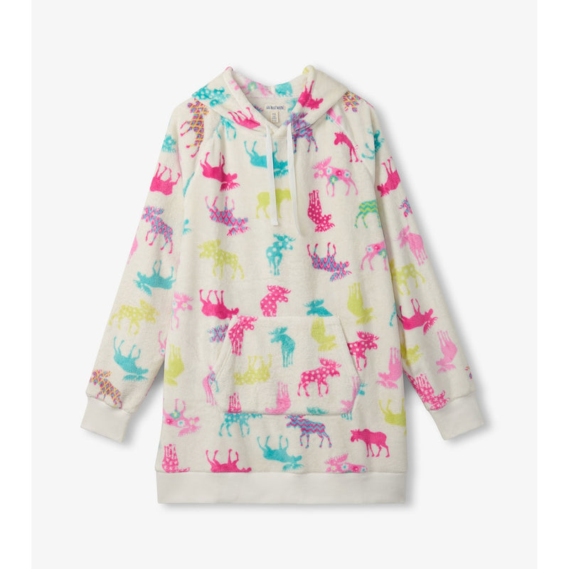 Little Blue House - Unisex Patterned Moose Adult Oversized Fleece Hoodie