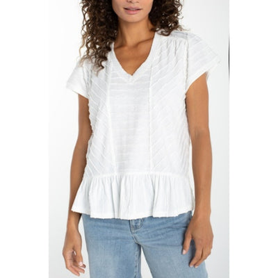 Liverpool Los Angeles - Womens Short Sleeve V Neck Knit Top with Miter Detail