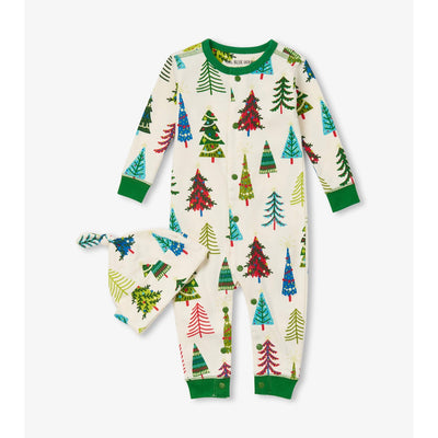 Little Blue House - Christmas Trees Baby Coverall & Hat