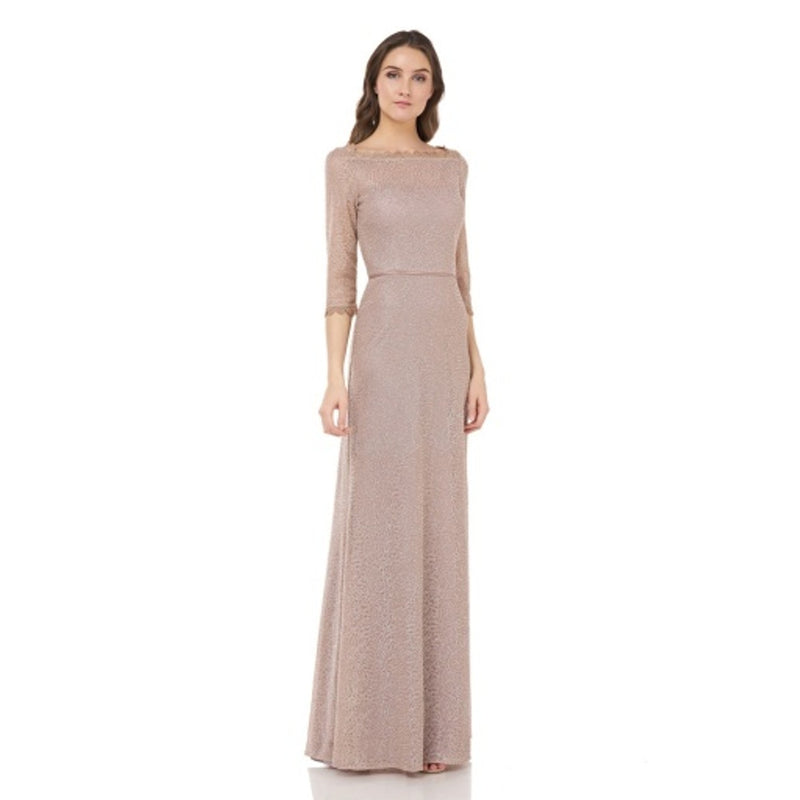 JS Collections - Womens Metallic Lace a-Line Gown