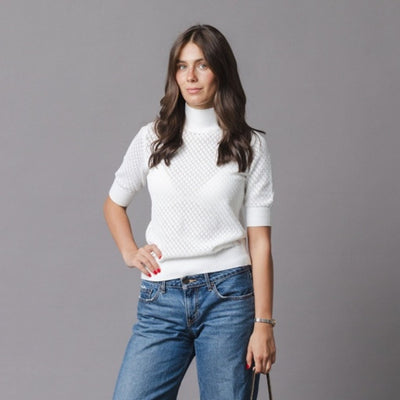 Hope & Henry - Womens Organic Diamond Stitch Mock Neck Sweater