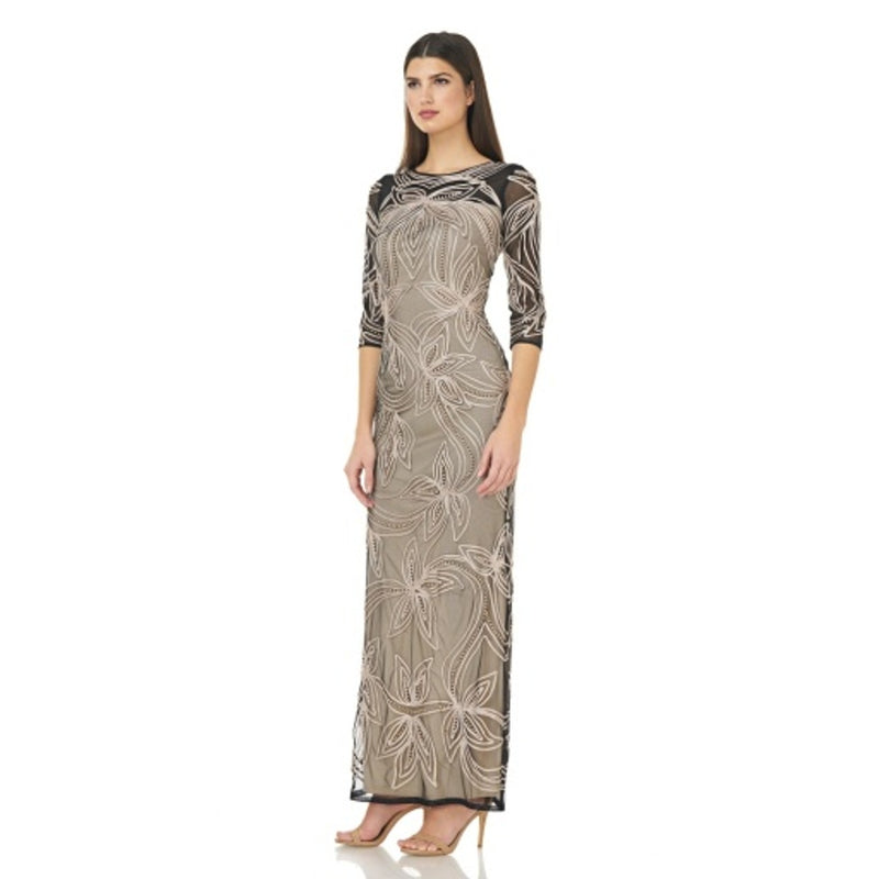 JS Collections - Womens Pearl 3/4 Slv Soutache Gown