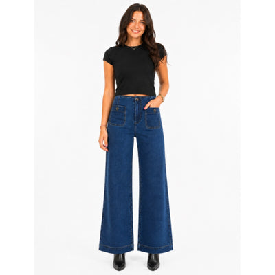 1822 Denim - Womens 28" Petite Better Butter Wide Leg with Sailor Pockets