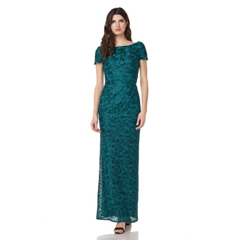 JS Collections - Womens Embroidered Draped Gown