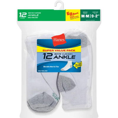 Hanes - Boys Double Tough Boys' Cushion Ankle Socks 12-Pairs