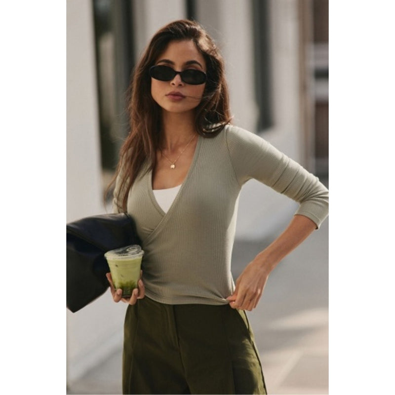 Fabletics - Womens Modal Rib V-Neck Long-Sleeve Crop Top
