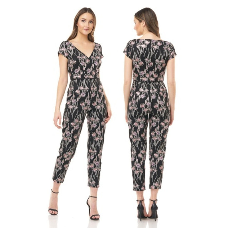 JS Collections - Womens Printed Crepe V-Neck Jumpsuit