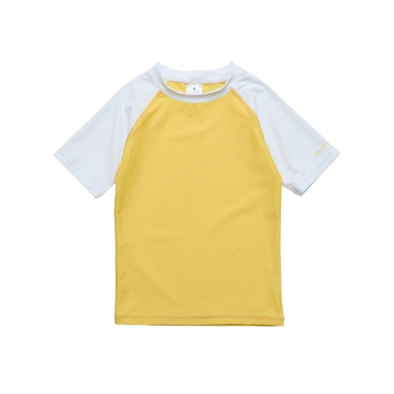 Snapper Rock - Boys Yellow White Sleeve Sustainable Short Sleeve Rash Top