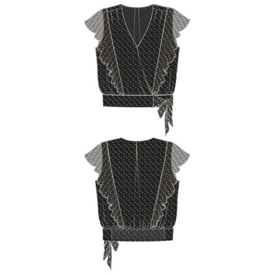 Liverpool Los Angeles - Womens Short Ruffle Sleeve Draped Front Woven Blouse