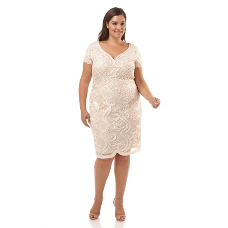 JS Collections - Womens Soutache Mesh Cocktail with Short Sleeve