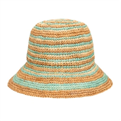 San Diego Hat Company - Daisy Womens Crochet Raffia Mixed Stripe Bucket