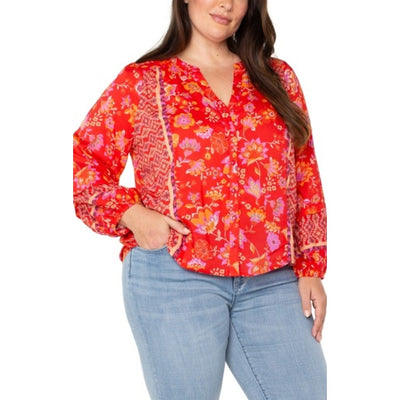 Liverpool Los Angeles - Womens Long Slv Button Front Shirred Wvn Blouse