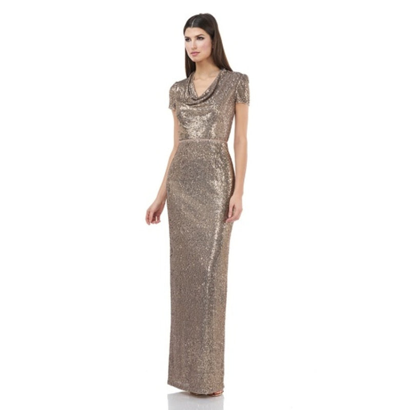 JS Collections - Womens Cowl Neck Sequin Column Gown