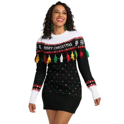 Tipsy Elves - Womens Merry Christmas Tassel Sweater Dress