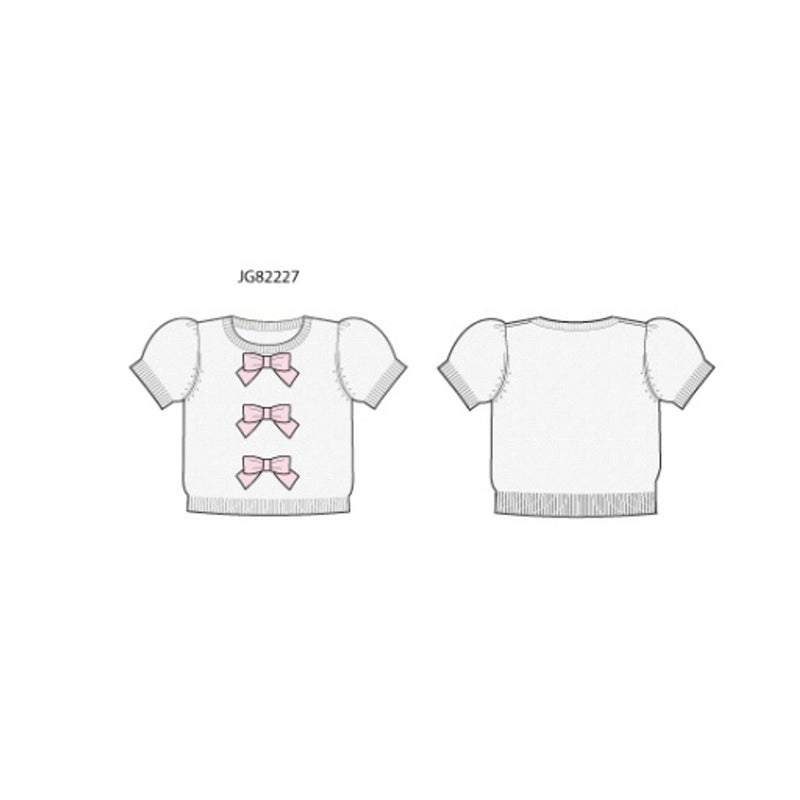 Janie and Jack - Girls S X Wht 3bow Short Sleeve Swtr Top E1