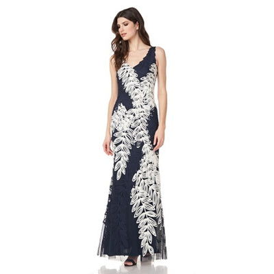 JS Collections - Womens Soutache Embroidered Leaf Gown