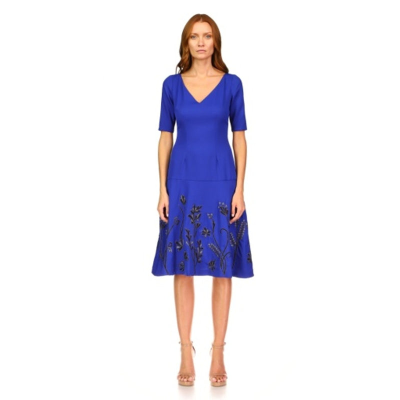 JS Collections - Womens Embroidered Crepe Cocktail