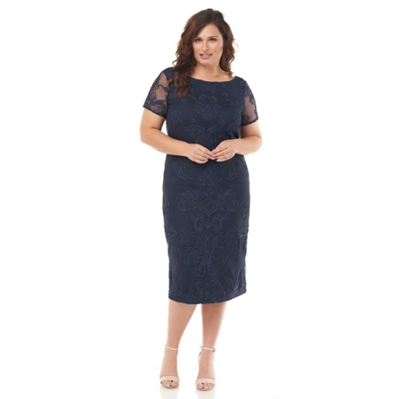 JS Collections - Womens Soutache Cocktail Dress with Illusion Yoke and Short Sleeves