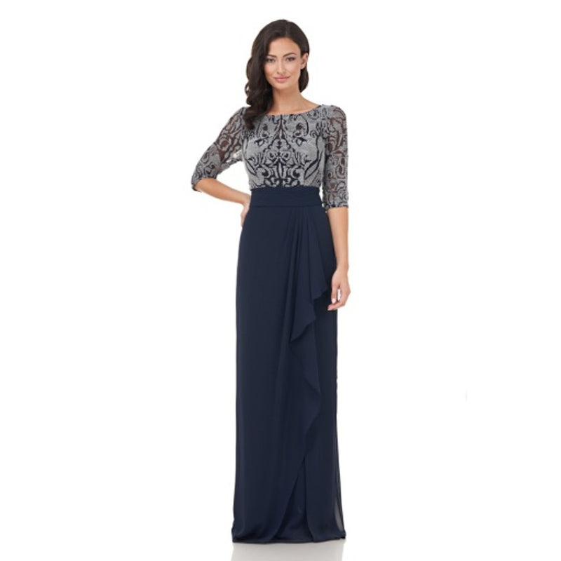 JS Collections - Womens Illusion Embroidered Gown