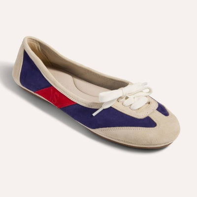 Yosi Samra - Womens Commuter Sneaker in Bone/Eggplant/Red Suede/Nappa