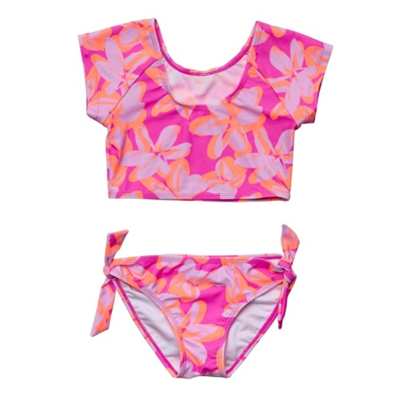 Snapper Rock - Girls Hibiscus Hype Crop Short Sleeve Rash Top Set