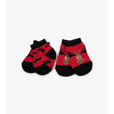 Little Blue House - Moose on Red 2-Pack Baby Socks