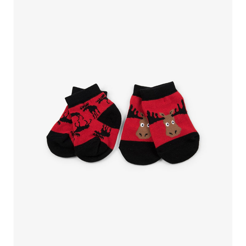 Little Blue House - Moose on Red 2-Pack Baby Socks