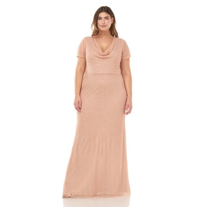 JS Collections - Womens Cowl Neck Short Sleeve Sequin Gown