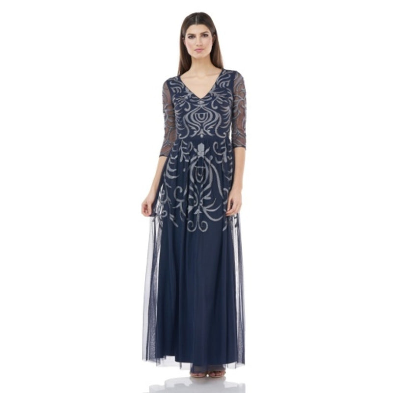 JS Collections - Womens V-Neck Beaded Embroidered Gown
