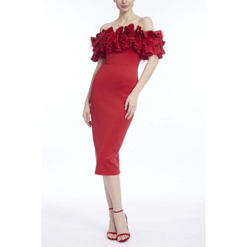 Badgley Mischka - Womens Off Shldr Flr Fthr