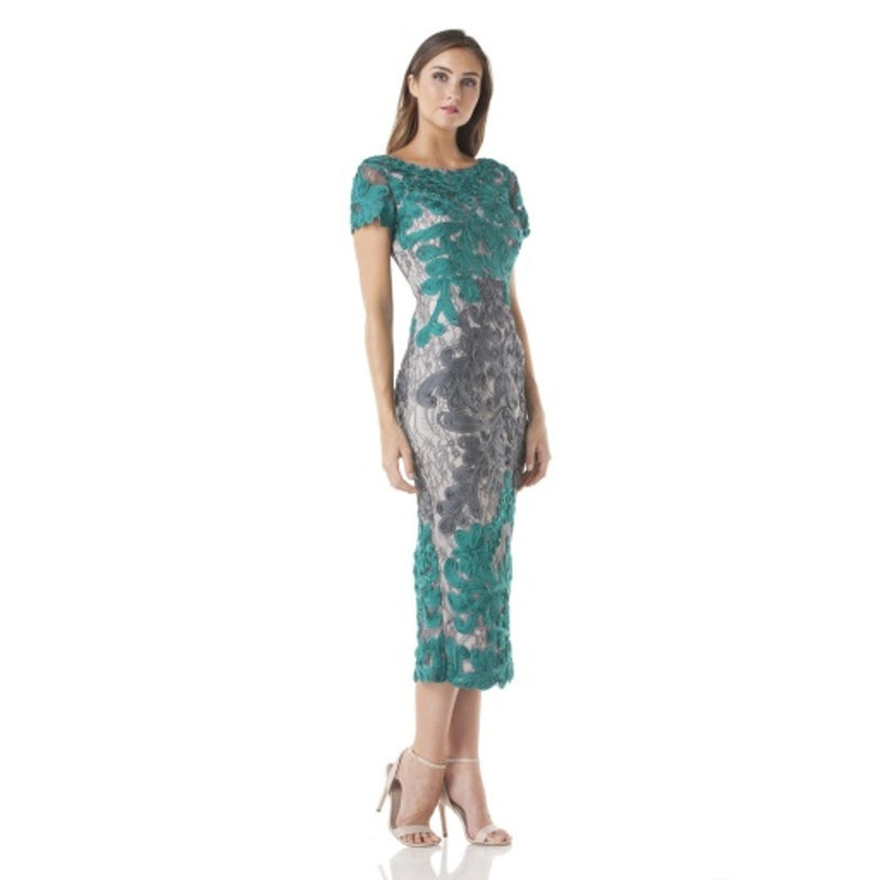 JS Collections - Womens Two-Tone Soutache Midi - Teal Grey