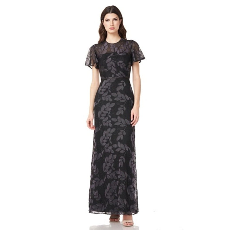JS Collections - Womens Flutter Sleeve Illusion Gown