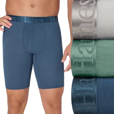 Hanes - Mens Originals Ultimate Men's Supersoft Long Leg Boxer Brief Underwear Assorted 3-Pack