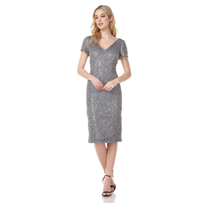 JS Collections - Womens Vneck Metallic Cocktail Dress