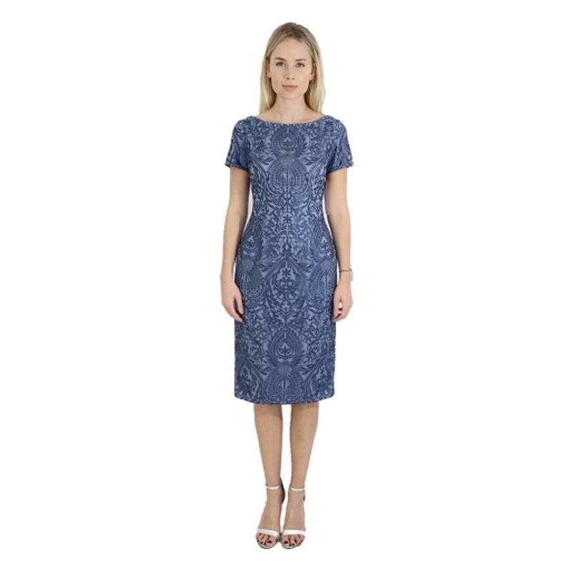 JS Collections - Womens Placed Embroidery Cocktail Dress with Short Sleeve and V Bac