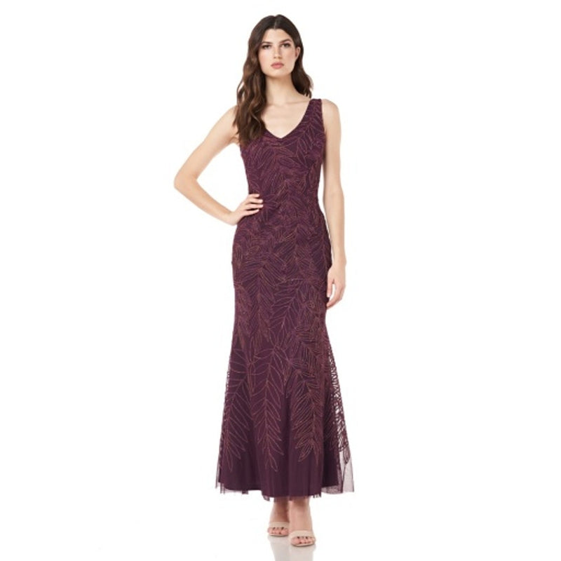 JS Collections - Womens Soutache Embroidered Leaf Gown
