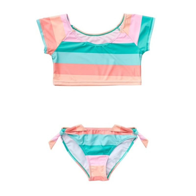 Snapper Rock - Girls Sunset Stripe Crop Short Sleeve Rash Top Set