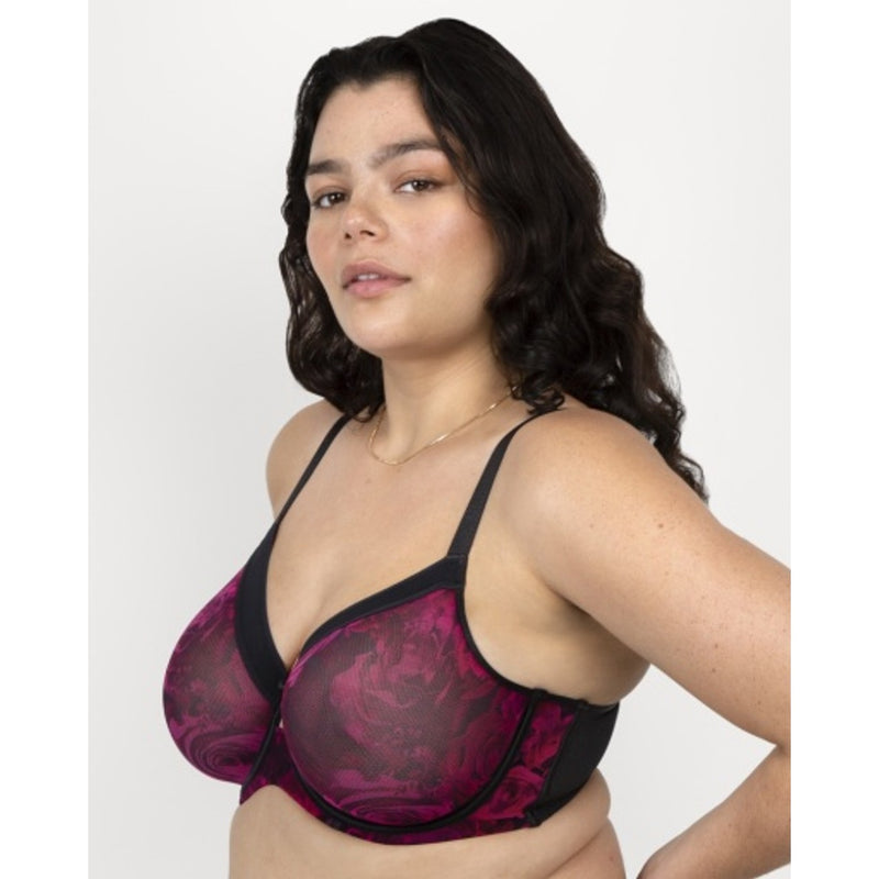 Ariela - Womens Sheer Mesh Full Coverage Unlined Underwire Bra - Dramatic Rose