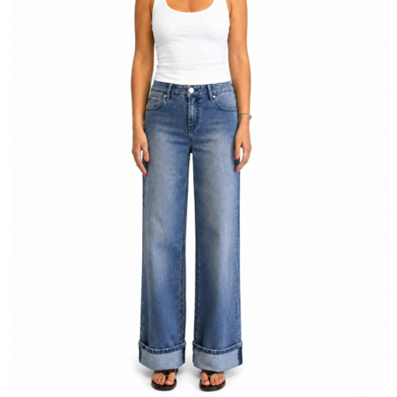 1822 Denim - Womens Petite 29" Slim Wide Leg with Cuff