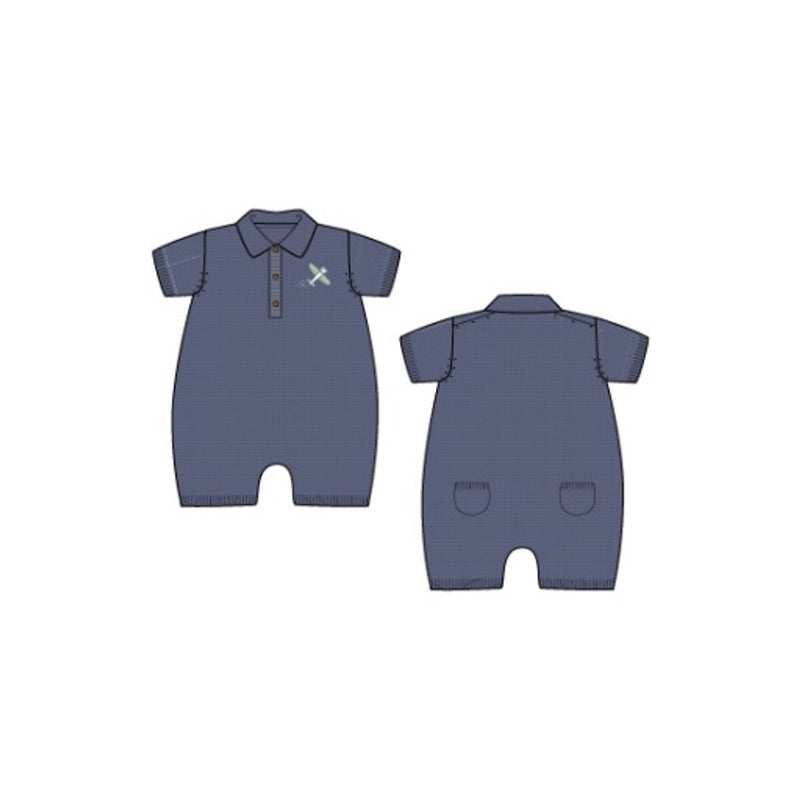 Janie and Jack - B S X Navy Airplane Collar Romper Sprbk