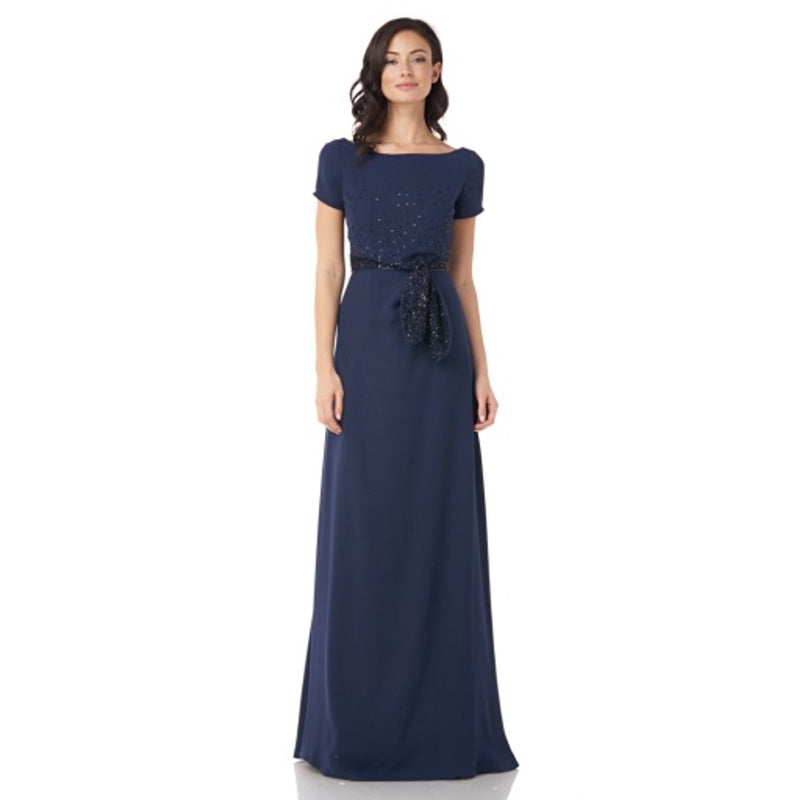 JS Collections - Womens Beaded Crepe Tie Gown