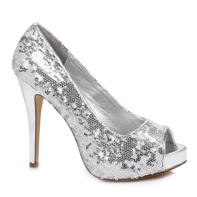 Ellie Shoes - 4" Heel Open Toe Glitter Pumps