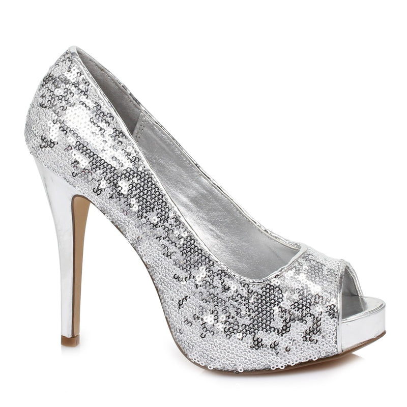 Ellie Shoes - 4" Heel Open Toe Glitter Pumps