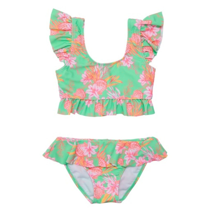 Snapper Rock - Girls Coastal Shells Sustainable Frilled Crop Bikini
