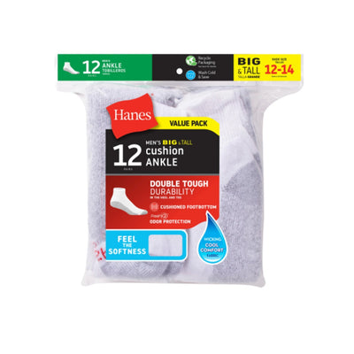 Hanes - Mens Double Tough Men's Ankle Socks Shoe Sizes 12-14 12-Pairs