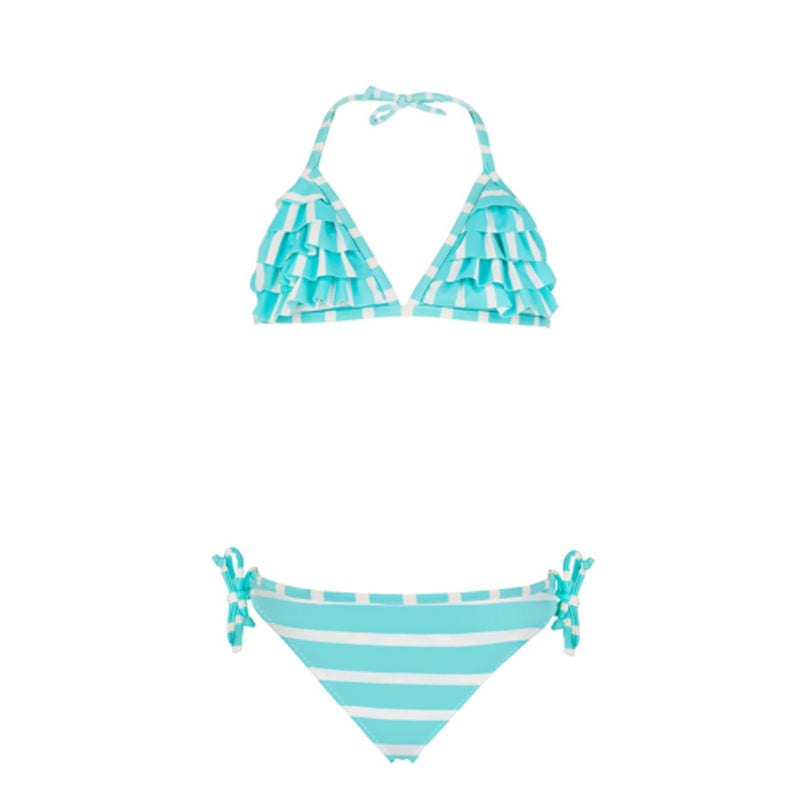 Snapper Rock - Girls Waterfall Bikini Aqua/White Stripe