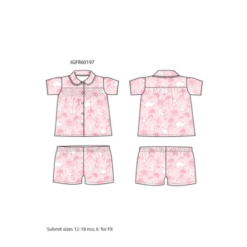 Janie and Jack - Kids with Fr Short Sleeve Pink Bunny Toile Sleep Set E1