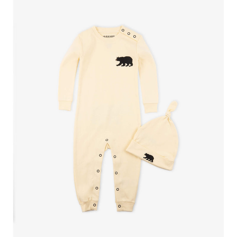 Little Blue House - Natural Little Bear Bum Baby Coverall & Hat